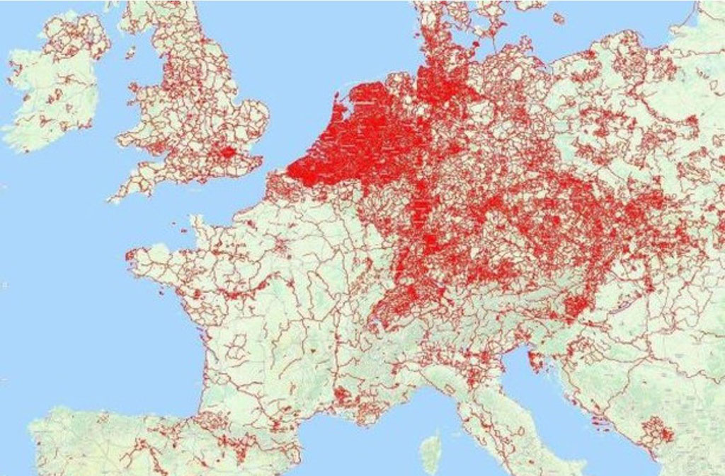 mapa ścieżek rowerowych w Europie