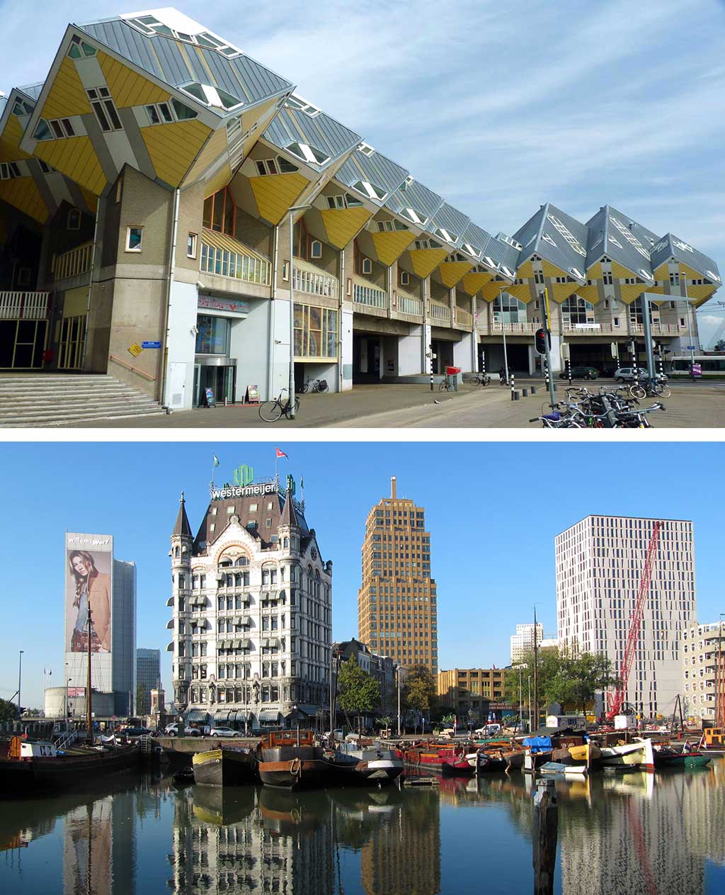 domy klocki i drapacz chmur w Rotterdamie