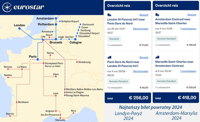 Cena biletu na pociąg Eurostar