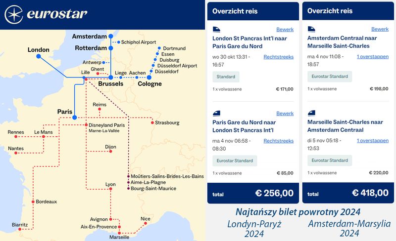 Cena biletu na pociąg Eurostar
