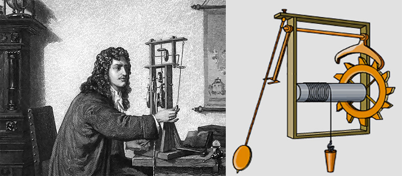 Huygens i schemat zegara wahadłowego