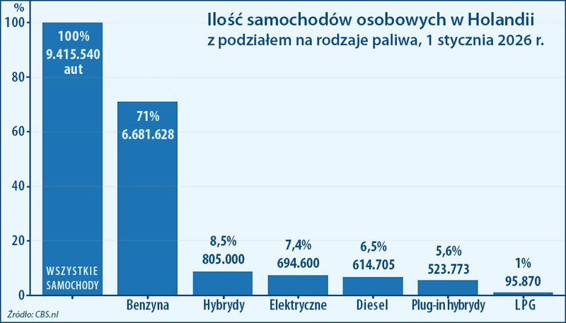 Ilość samochodów według paliwa 2026