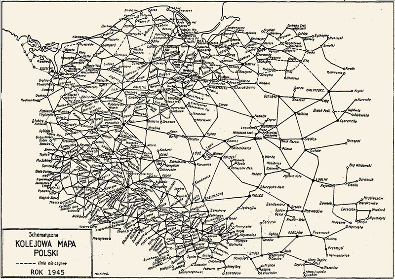 Polskie linie kolejowe w 1945