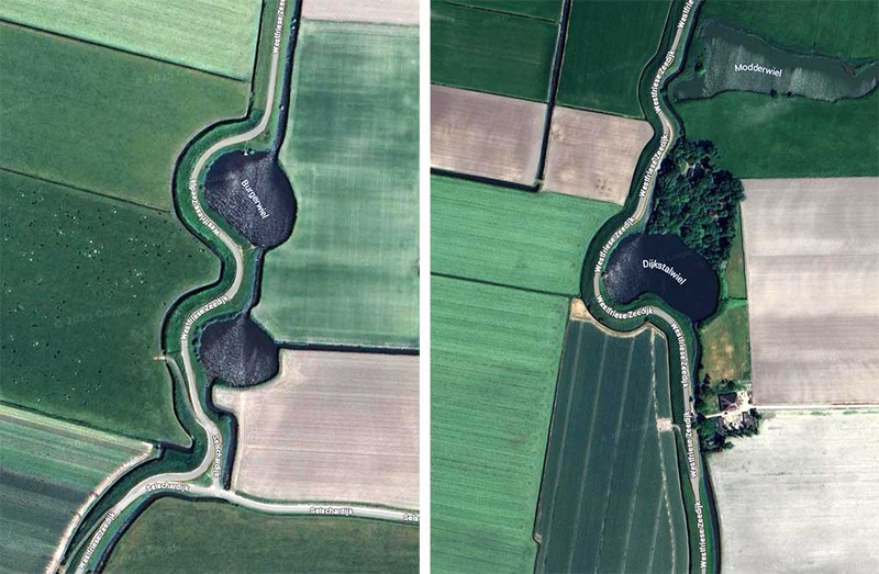 kratery po przerwanych wałach powodziowych z zeszłych wieków