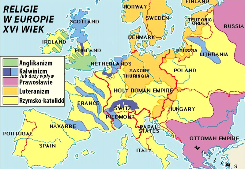 religijna mapa Europy XVI wiek