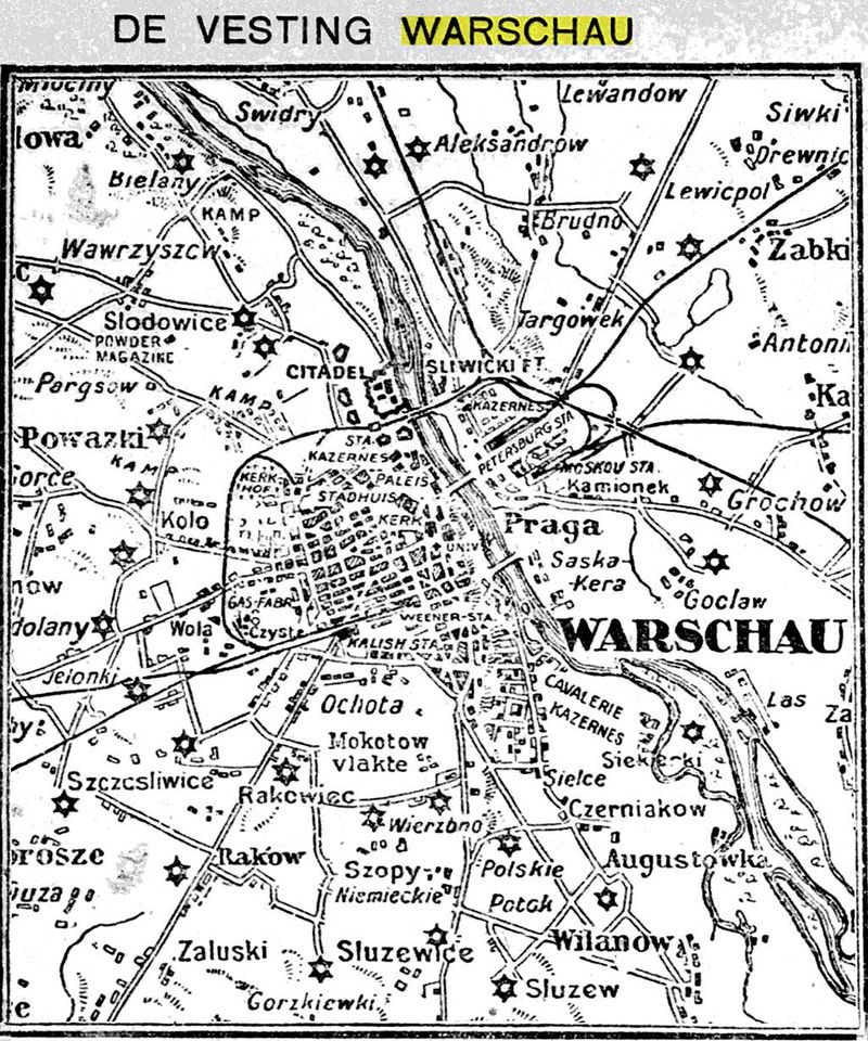 Mapa Warszawy i okolic z 1915 r.