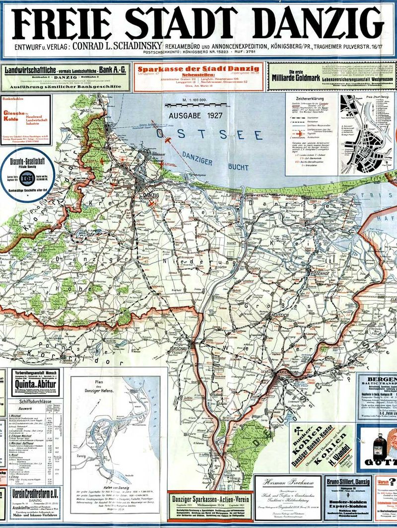 Mapa Wolnego Miasta Gdańsk 1927