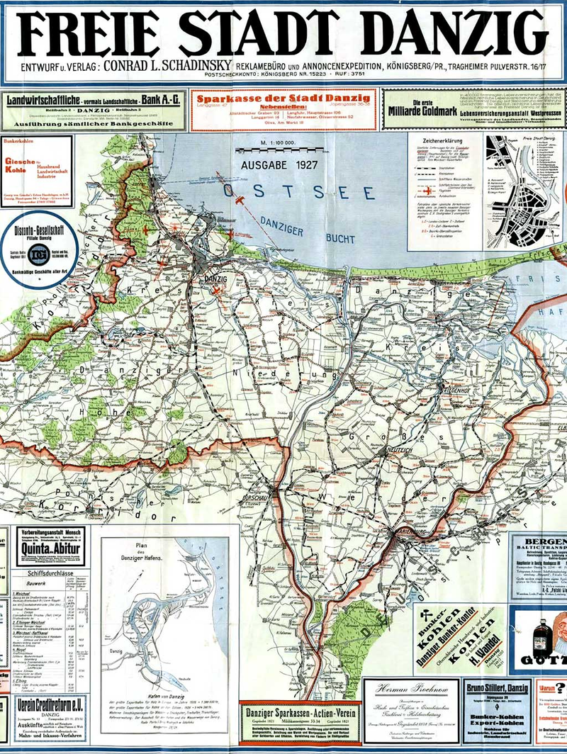 Mapa Wolnego Miasta Gdańsk 1927