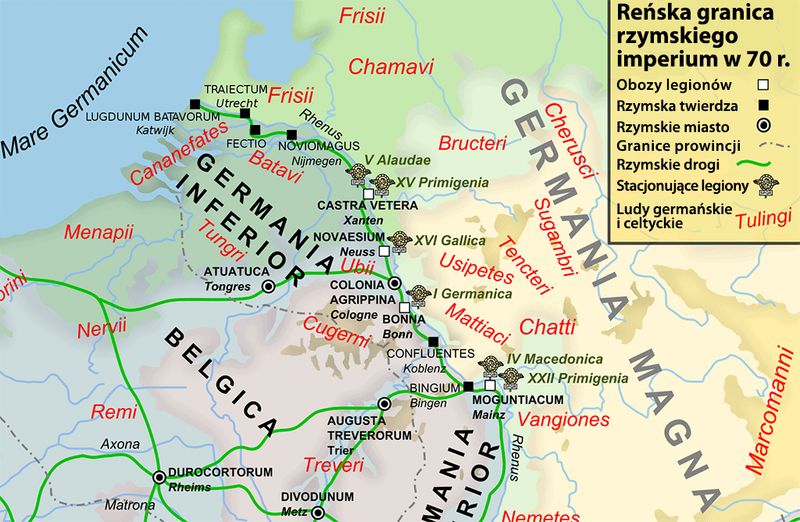 Mapa Niderlandów w rzymskich czasach