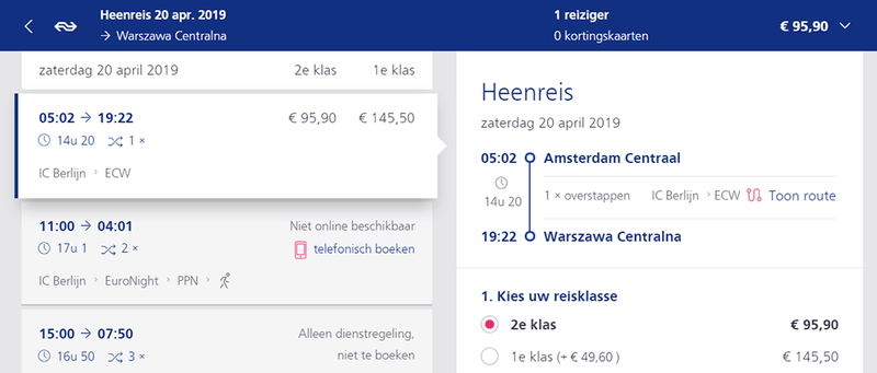 Połączenie Amsterdam-Warszawa