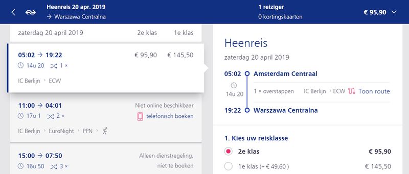 Połączenie Amsterdam-Warszawa