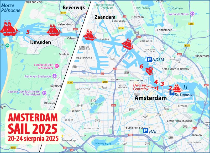 Parada żaglowców Sail 2025 w Amsterdamie