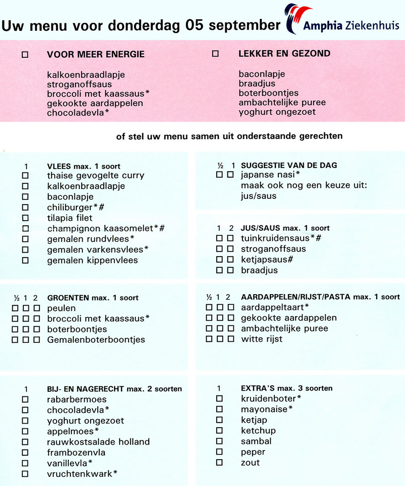 szpitalne jedzenie w Holandii