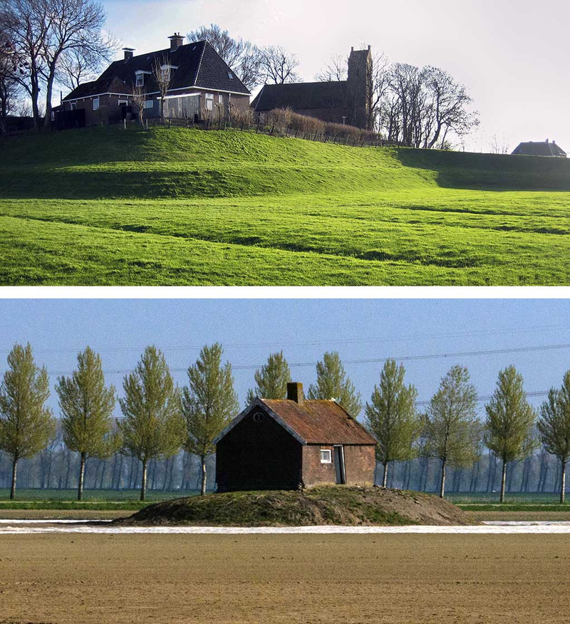 Osady i domy na kopcach w Holandii