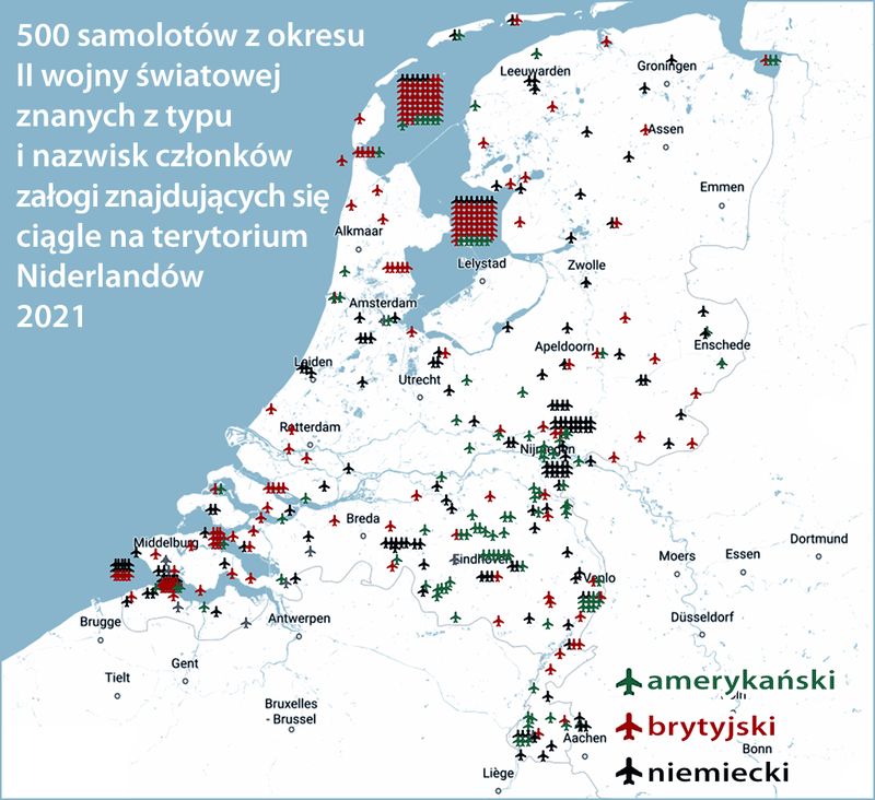 mapa zestrzelonych samolotów w Holandii