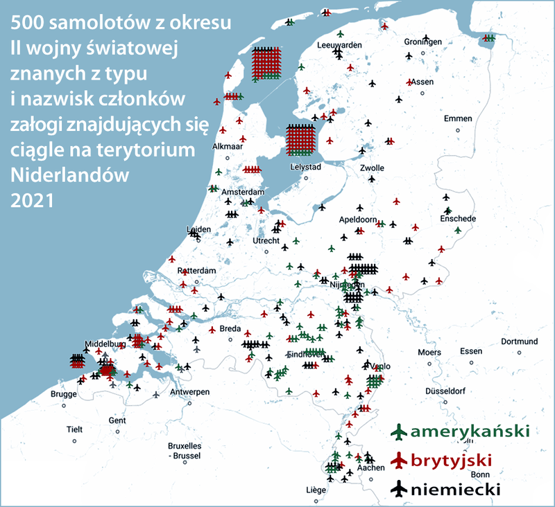 mapa zestrzelonych samolotów w Holandii